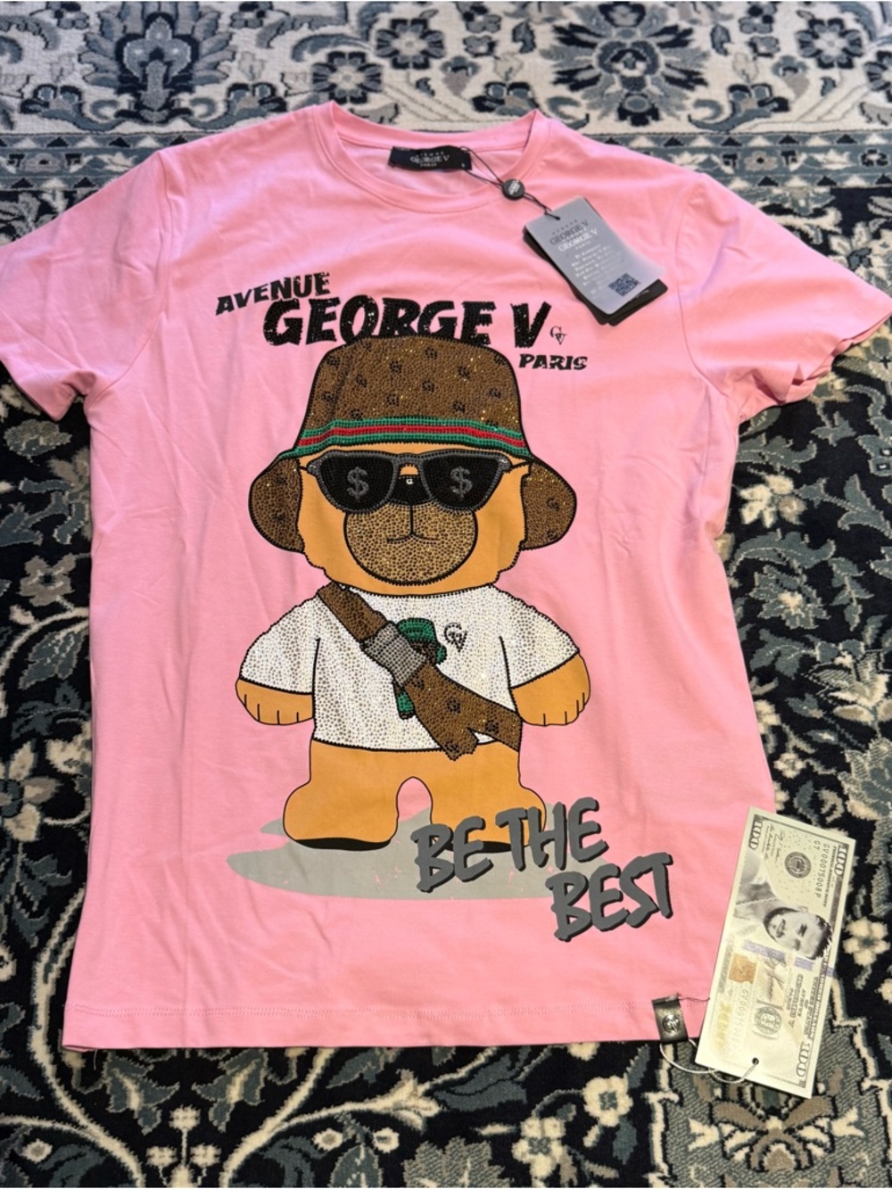 George Pink Tee with Bear Graphic and 'Be The Best' (S)